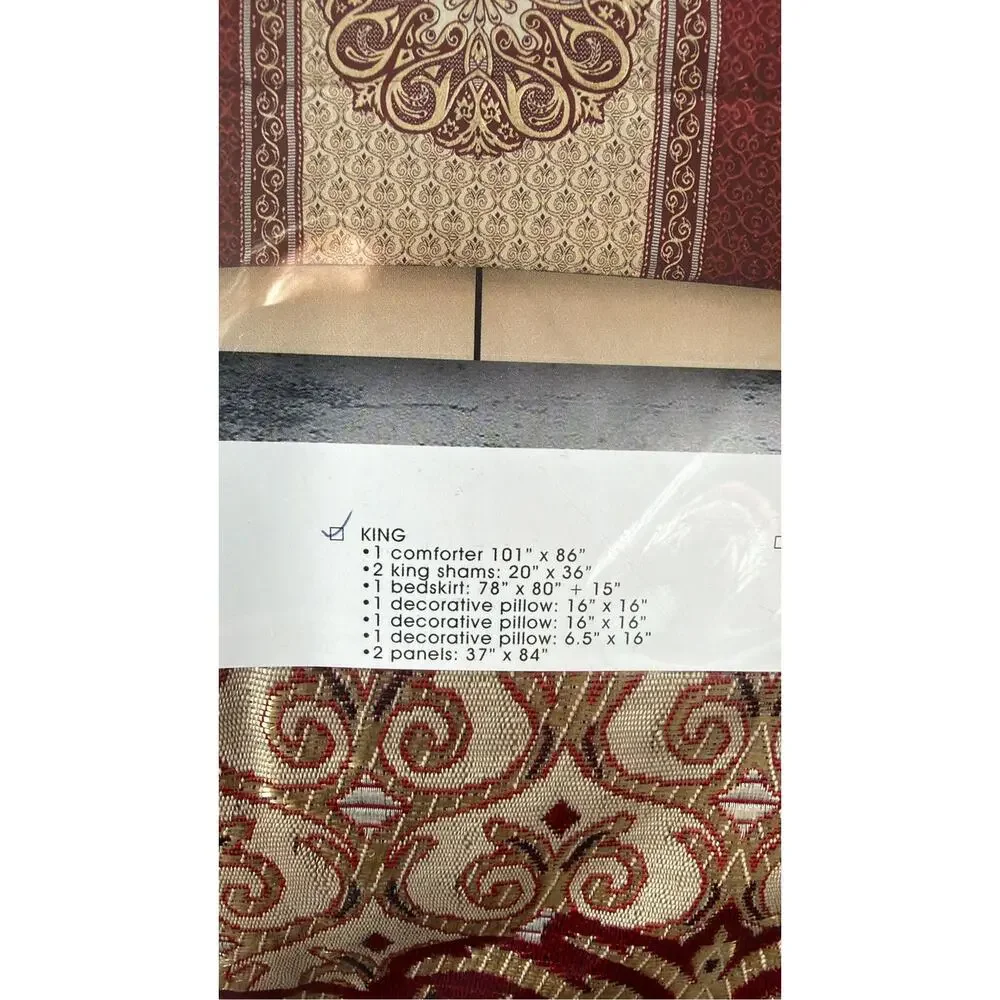 NEW! Nanshing Myhand/Prince 9PC Elegant Medallion Comforter Set Red Gold King